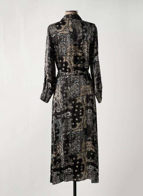 Robe mi-longue imprimé fantaisie manches longues noir LE TEMPS DES CERISES femme