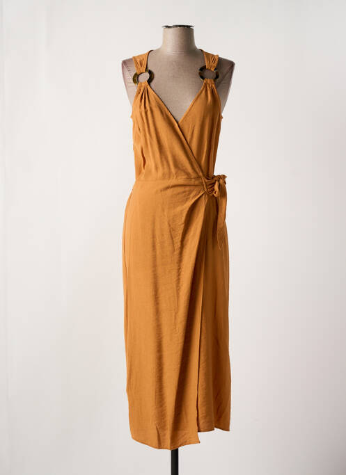 Robe longue tissage crêpe sans manche marron SALSA femme