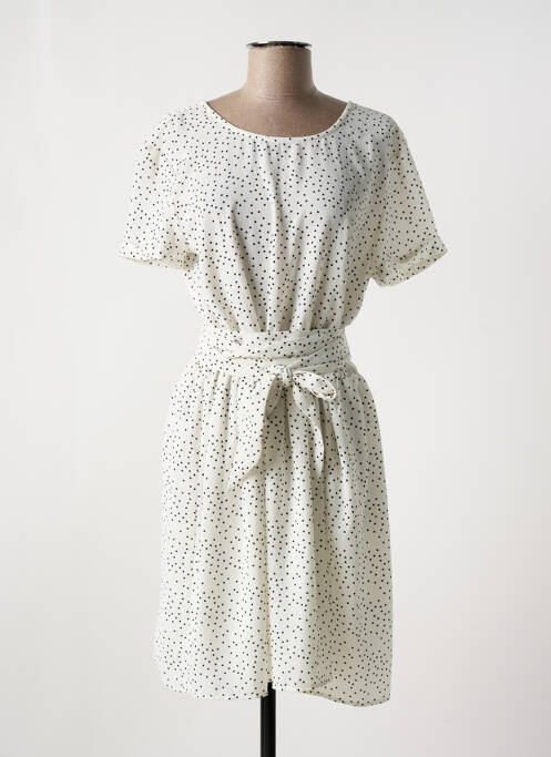 Robe mi-longue tissage crêpe manches courtes blanc LE TEMPS DES CERISES femme