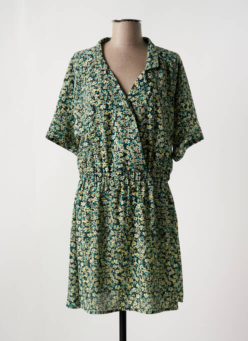 Robe mi-longue imprimé fleurs manches courtes vert LE TEMPS DES CERISES femme