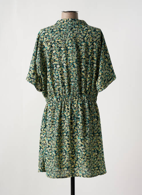 Robe mi-longue imprimé fleurs manches courtes vert LE TEMPS DES CERISES femme