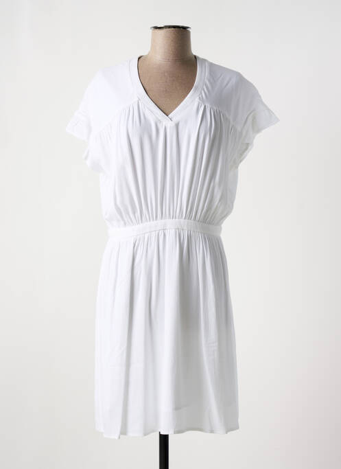 Robe mi-longue tissage crêpe manches courtes blanc LE TEMPS DES CERISES femme