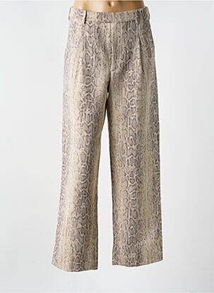 Pantalon droit fermeture zippée sous rabat avec crochet taille normale beige ROSEANNA femme