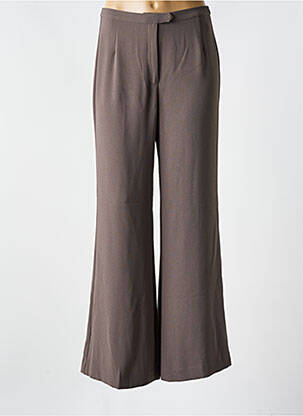 Pantalon flare fermeture zippée sous rabat avec crochet taille haute marron MALIPARMI femme