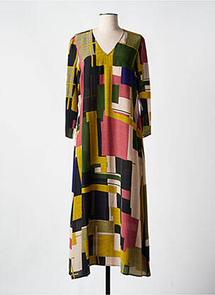Robe mi-longue coupe fluide manches 3/4 jaune ATTIC AND BARN femme
