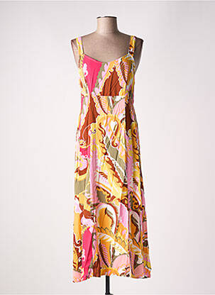 Robe longue imprimé fleurs fines bretelles jaune B.YOUNG femme