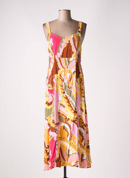 Robe longue imprimé fleurs fines bretelles jaune B.YOUNG femme
