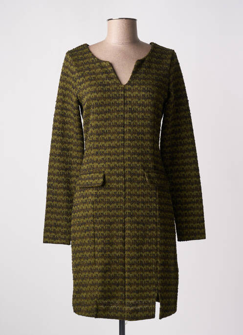 Robe mi-longue manches longues manches longues vert ICHI femme