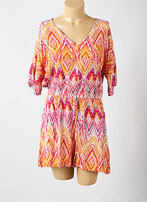 Combishort fermeture boutonnée au dos manches courtes rose DEELUXE femme