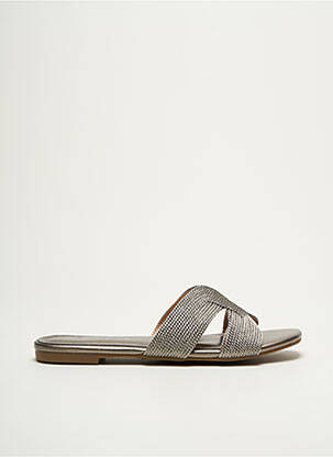 Mules/sabots tissage satiné talon plat jusqu'à 3cm argent DEELUXE femme