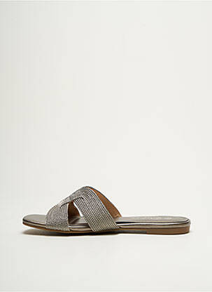 Mules/sabots tissage satiné talon plat jusqu'à 3cm argent DEELUXE femme