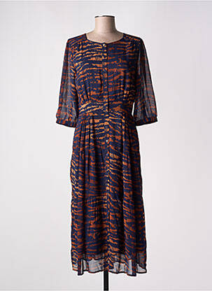 Robe mi-longue tissage crêpe manches courtes bleu ARTLOVE femme