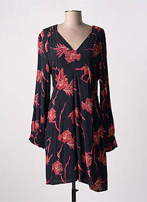Robe mi-longue imprimé fleurs manches longues noir AN' GE femme