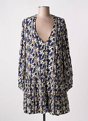 Robe courte coupe évasée manches longues bleu ARTLOVE femme