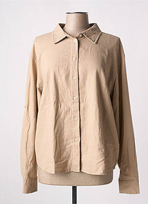 Chemisier tissage crêpe manches longues marron ICHI femme