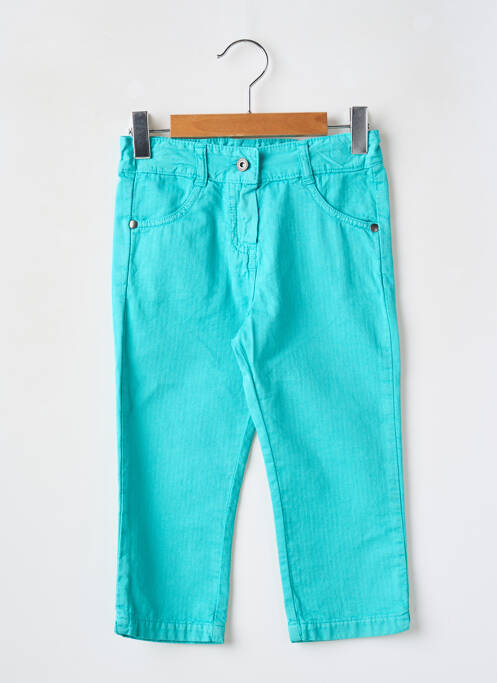 Pantalon droit fermeture zippée sous rabat boutonné taille ajustable bleu BERLINGOT fille