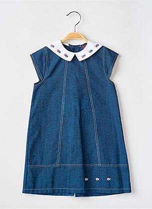 Robe mi-longue col claudine manches courtes bleu COUDEMAIL fille