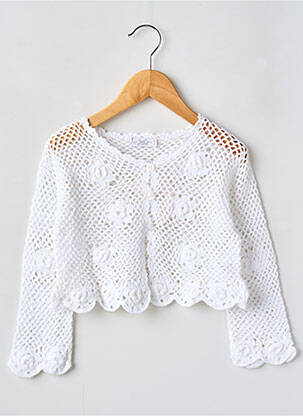 Gilet manches longues maille ajourée blanc COUDEMAIL fille