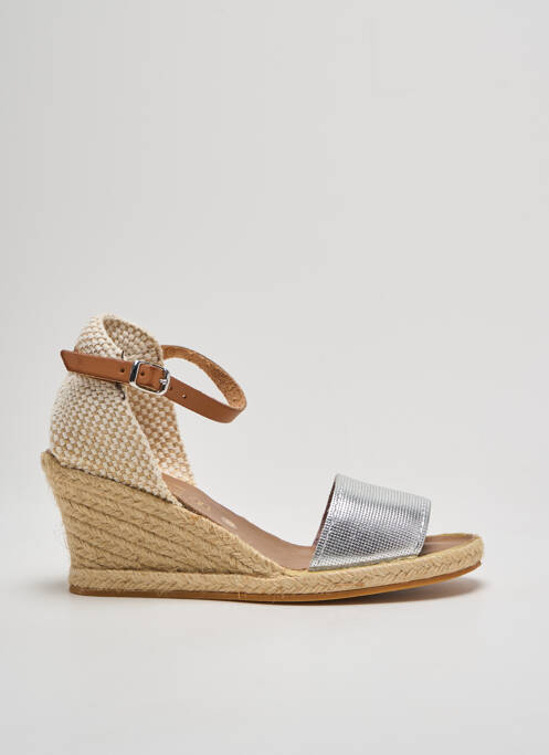 Espadrilles tissage satiné talon de 4 à 6cm argent LA VAGUE femme