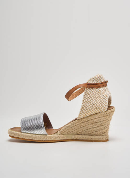 Espadrilles tissage satiné talon de 4 à 6cm argent LA VAGUE femme
