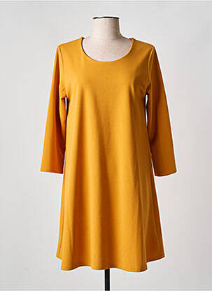 Robe courte coupe évasée manches longues jaune QUATRE VINGT MINUTES femme