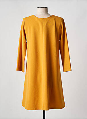 Robe courte coupe évasée manches longues jaune QUATRE VINGT MINUTES femme