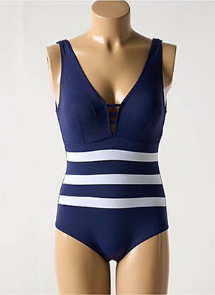 Maillot de bain 1 pièce effet matière satinée haut soutien-gorge avec mousse de rembourrage amovible bleu COCO SAINT TROPEZ femme