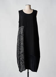 Robe mi-longue tissage crêpe sans manche noir G!OZE femme
