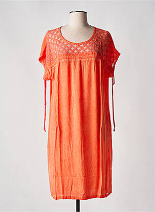 Robe mi-longue manches courtes manches courtes orange MALOKA femme