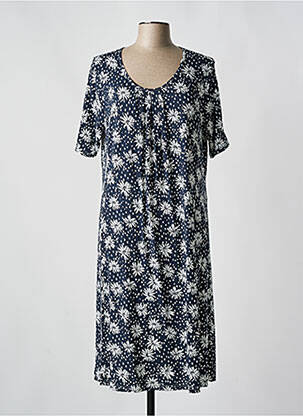 Robe mi-longue imprimé fleurs manches courtes bleu SIGNATURE femme