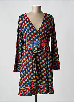 Robe mi-longue imprimé fantaisie manches longues bleu PALME femme