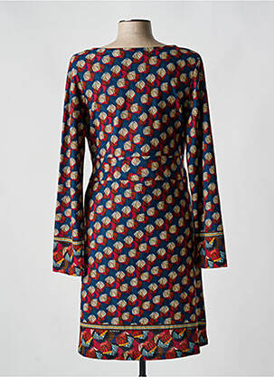 Robe mi-longue imprimé fantaisie manches longues bleu PALME femme