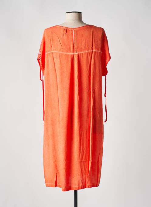 Robe mi-longue manches courtes manches courtes orange MALOKA femme