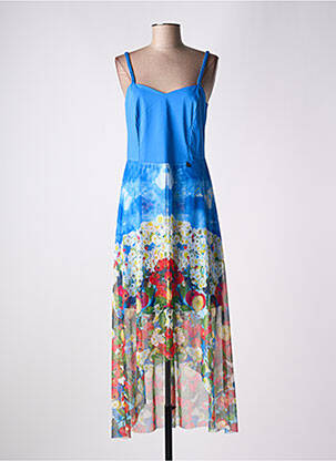 Robe longue imprimé fantaisie fines bretelles bleu MALOKA femme