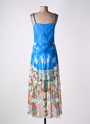 Robe longue imprimé fantaisie fines bretelles bleu MALOKA femme
