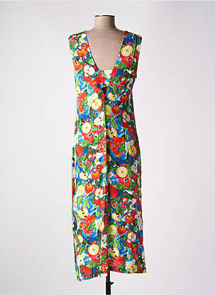 Robe longue tissage popeline sans manche bleu MALOKA femme