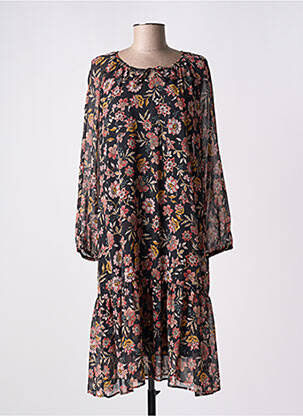 Robe mi-longue imprimé fleurs manches longues noir GRIFFON femme