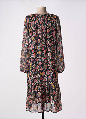 Robe mi-longue imprimé fleurs manches longues noir GRIFFON femme