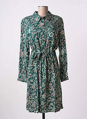 Robe mi-longue imprimé fantaisie manches longues vert C'EST BEAU LA VIE femme