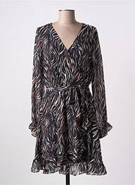 Robe mi-longue imprimé fantaisie manches longues noir DEELUXE femme