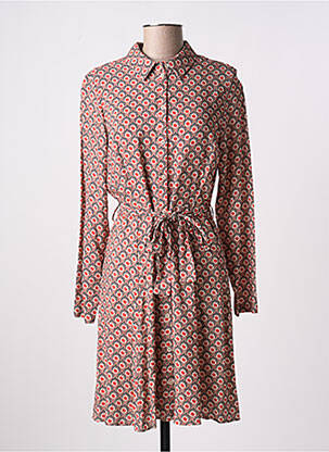 Robe mi-longue imprimé fleurs manches longues marron C'EST BEAU LA VIE femme