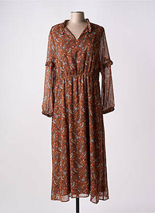 Robe longue imprimé fantaisie manches longues marron C'EST BEAU LA VIE femme