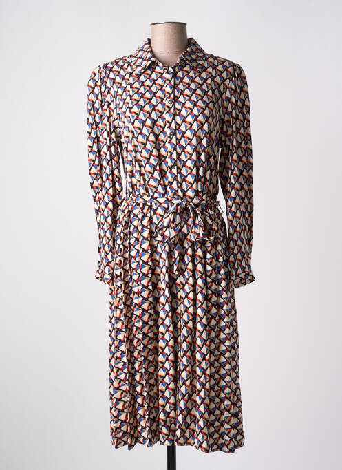 Robe mi-longue imprimé fantaisie manches longues beige C'EST BEAU LA VIE femme