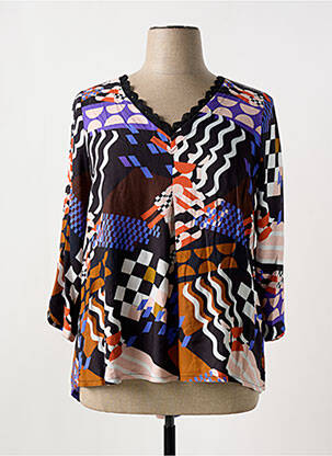Top imprimé fantaisie manches 3/4 bleu MALOKA femme