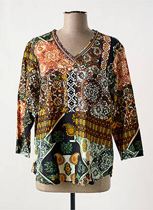 Top imprimé fantaisie manches 3/4 marron CHRISTINE LAURE femme