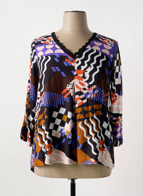 Top imprimé fantaisie manches 3/4 bleu MALOKA femme