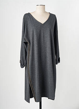 Robe mi-longue manches 3/4 manches 3/4 gris FRANCK ANNA femme