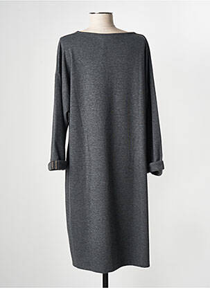 Robe mi-longue manches 3/4 manches 3/4 gris FRANCK ANNA femme