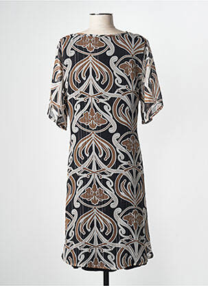 Robe mi-longue coupe fluide manches courtes marron ZHENZI femme