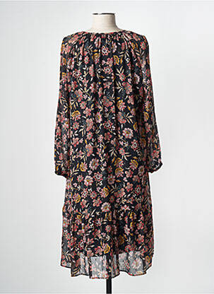 Robe mi-longue imprimé fleurs manches longues noir GRIFFON femme